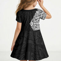 Black New Zealand Puhoro Maori Tattoo Kid Short Sleeve Dress LT14 - Polynesian Pride
