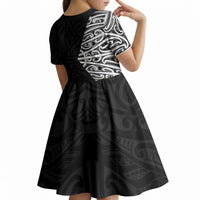 Black New Zealand Puhoro Maori Tattoo Kid Short Sleeve Dress LT14 - Polynesian Pride
