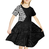 Black New Zealand Puhoro Maori Tattoo Kid Short Sleeve Dress LT14 - Polynesian Pride