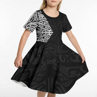 Black New Zealand Puhoro Maori Tattoo Kid Short Sleeve Dress LT14 - Polynesian Pride
