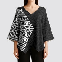Black New Zealand Puhoro Maori Tattoo Kimono Sleeve Blouse LT14 - Polynesian Pride