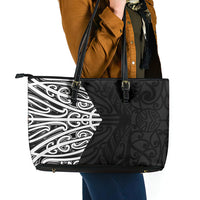 Black New Zealand Puhoro Maori Tattoo Leather Tote Bag LT14 - Polynesian Pride