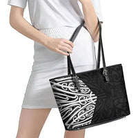 Black New Zealand Puhoro Maori Tattoo Leather Tote Bag LT14 - Polynesian Pride