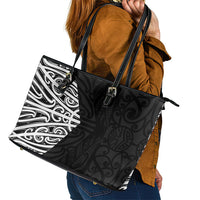 Black New Zealand Puhoro Maori Tattoo Leather Tote Bag LT14 - Polynesian Pride