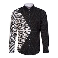 Black New Zealand Puhoro Maori Tattoo Long Sleeve Button Shirt LT14 Unisex Black - Polynesian Pride