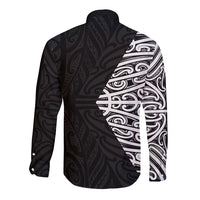 Black New Zealand Puhoro Maori Tattoo Long Sleeve Button Shirt LT14 - Polynesian Pride