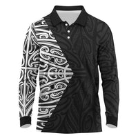 Black New Zealand Puhoro Maori Tattoo Long Sleeve Polo Shirt LT14 Black - Polynesian Pride