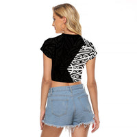 Black New Zealand Puhoro Maori Tattoo Raglan Cropped T Shirt LT14 - Polynesian Pride