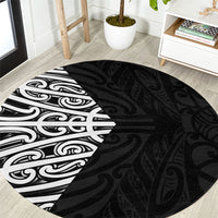Black New Zealand Puhoro Maori Tattoo Round Carpet LT14 Black - Polynesian Pride