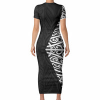 Black New Zealand Puhoro Maori Tattoo Short Sleeve Bodycon Dress LT14 - Polynesian Pride