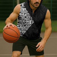 Black New Zealand Puhoro Maori Tattoo Sleeveless Zip Hoodie LT14 - Polynesian Pride