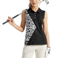 Black New Zealand Puhoro Maori Tattoo Women Sleeveless Polo Shirt LT14 - Polynesian Pride