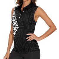Black New Zealand Puhoro Maori Tattoo Women Sleeveless Polo Shirt LT14 - Polynesian Pride