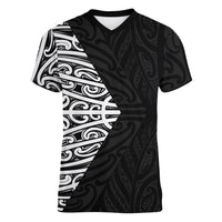 Black New Zealand Puhoro Maori Tattoo Women V-Neck T-Shirt LT14 Female Black - Polynesian Pride
