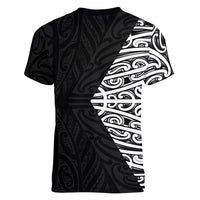 Black New Zealand Puhoro Maori Tattoo Women V-Neck T-Shirt LT14 - Polynesian Pride
