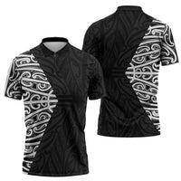 Black New Zealand Puhoro Maori Tattoo Zipper Polo Shirt LT14 - Polynesian Pride