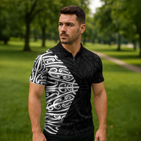 Black New Zealand Puhoro Maori Tattoo Zipper Polo Shirt LT14 - Polynesian Pride