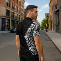 Black New Zealand Puhoro Maori Tattoo Zipper Polo Shirt LT14 - Polynesian Pride