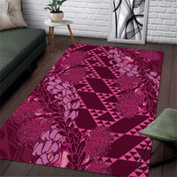 Pink Aloha Hawaii Area Rug Hawaiian Kakau Ohia Lehua Lei - Polynesian Pride