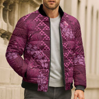Pink Aloha Hawaii Bomber Puffer Jacket Hawaiian Kakau Ohia Lehua Lei - Polynesian Pride
