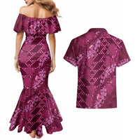 Pink Aloha Hawaii Couples Matching Mermaid Dress and Hawaiian Shirt Hawaiian Kakau Ohia Lehua Lei - Polynesian Pride