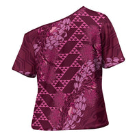 Pink Aloha Hawaii Cross Shoulder Shirt Hawaiian Kakau Ohia Lehua Lei - Polynesian Pride