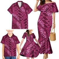 Pink Aloha Hawaii Family Matching Mermaid Dress and Hawaiian Shirt Hawaiian Kakau Ohia Lehua Lei - Polynesian Pride