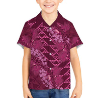 Pink Aloha Hawaii Family Matching Puletasi and Hawaiian Shirt Hawaiian Kakau Ohia Lehua Lei - Polynesian Pride