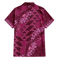 Pink Aloha Hawaii Family Matching Tank Maxi Dress and Hawaiian Shirt Hawaiian Kakau Ohia Lehua Lei - Polynesian Pride