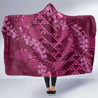 Pink Aloha Hawaii Hooded Blanket Hawaiian Kakau Ohia Lehua Lei - Polynesian Pride