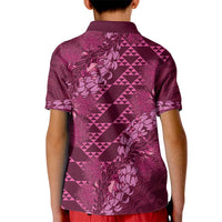Pink Aloha Hawaii Kid Polo Shirt Hawaiian Kakau Ohia Lehua Lei - Polynesian Pride
