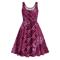 Pink Aloha Hawaii Midi Dress Hawaiian Kakau Ohia Lehua Lei - Polynesian Pride