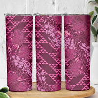 Pink Aloha Hawaii Skinny Tumbler Hawaiian Kakau Ohia Lehua Lei - Polynesian Pride