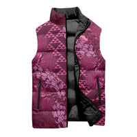 Pink Aloha Hawaii Sleeveless Puffer Jacket Hawaiian Kakau Ohia Lehua Lei - Polynesian Pride