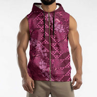 Pink Aloha Hawaii Sleeveless Zip Hoodie Hawaiian Kakau Ohia Lehua Lei LT14 - Polynesian Pride
