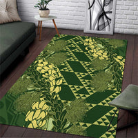 Green Aloha Hawaii Area Rug Hawaiian Kakau Ohia Lehua Lei - Polynesian Pride