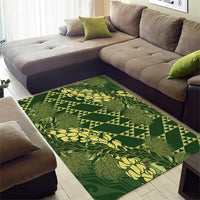 Green Aloha Hawaii Area Rug Hawaiian Kakau Ohia Lehua Lei - Polynesian Pride