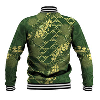 Green Aloha Hawaii Baseball Jacket Hawaiian Kakau Ohia Lehua Lei - Polynesian Pride