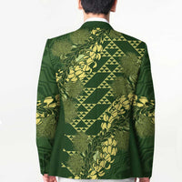 Green Aloha Hawaii Blazer Hawaiian Kakau Ohia Lehua Lei - Polynesian Pride