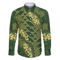 Green Aloha Hawaii Family Matching Mermaid Dress and Hawaiian Shirt Hawaiian Kakau Ohia Lehua Lei - Polynesian Pride