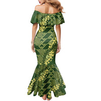 Green Aloha Hawaii Family Matching Mermaid Dress and Hawaiian Shirt Hawaiian Kakau Ohia Lehua Lei - Polynesian Pride