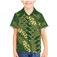 Green Aloha Hawaii Family Matching Mermaid Dress and Hawaiian Shirt Hawaiian Kakau Ohia Lehua Lei - Polynesian Pride