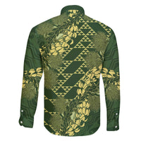 Green Aloha Hawaii Family Matching Off The Shoulder Long Sleeve Dress and Hawaiian Shirt Hawaiian Kakau Ohia Lehua Lei - Polynesian Pride