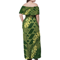 Green Aloha Hawaii Family Matching Off Shoulder Maxi Dress and Hawaiian Shirt Hawaiian Kakau Ohia Lehua Lei - Polynesian Pride