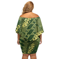 Green Aloha Hawaii Family Matching Off Shoulder Short Dress and Hawaiian Shirt Hawaiian Kakau Ohia Lehua Lei - Polynesian Pride