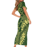 Green Aloha Hawaii Family Matching Short Sleeve Bodycon Dress and Hawaiian Shirt Hawaiian Kakau Ohia Lehua Lei - Polynesian Pride