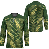 Green Aloha Hawaii Hockey Jersey Hawaiian Kakau Ohia Lehua Lei LT14 - Polynesian Pride
