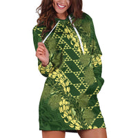 Green Aloha Hawaii Hoodie Dress Hawaiian Kakau Ohia Lehua Lei - Polynesian Pride
