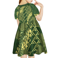 Green Aloha Hawaii Kid Short Sleeve Dress Hawaiian Kakau Ohia Lehua Lei - Polynesian Pride