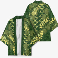Green Aloha Hawaii Kimono Hawaiian Kakau Ohia Lehua Lei - Polynesian Pride